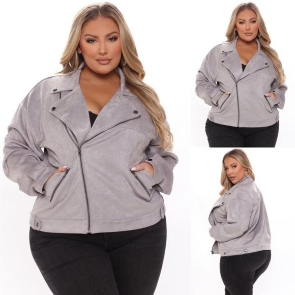 Fashion Nova Women's Nothing's Impossible Faux Suede Moto Jacket Size 1X Grey - Picture 2 of 11